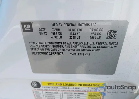 2012 Chevrolet Malibu 1Lt из США, поврежденный, VIN 1G1ZC5E07CF350076